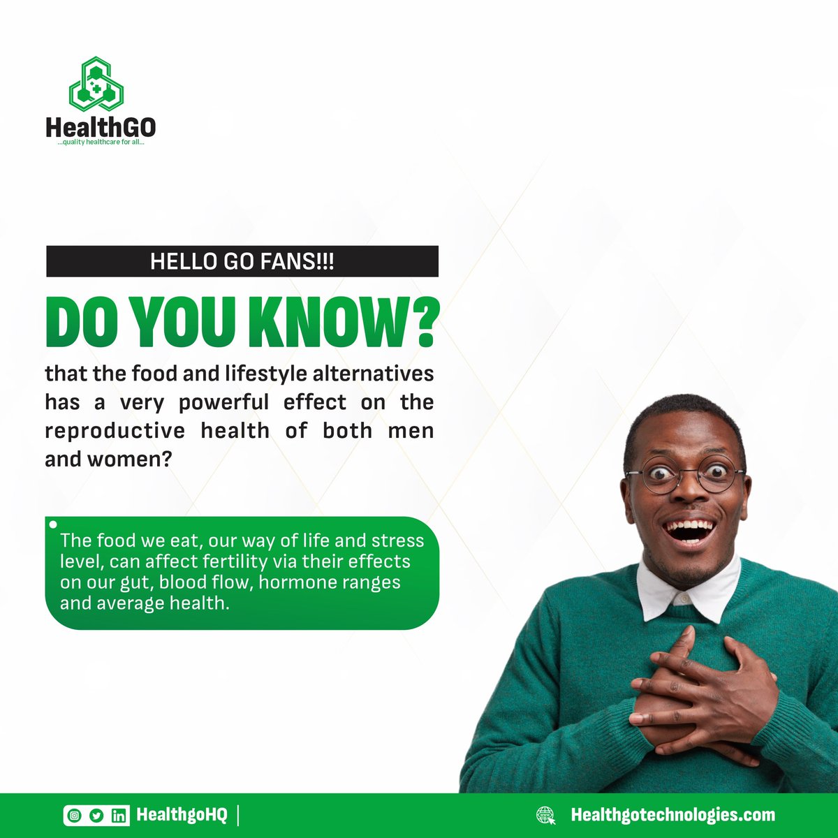 dgoflife's tweet photo. Do you know Wednesday??????

Learn new things with us every Wednesday,

Today we are talking about #foodanddrink #food #healtyfood as a #powerful effect to reproductive health of human.

#healthgoals #foodeffect #health https://t.co/qqjbipGFH4