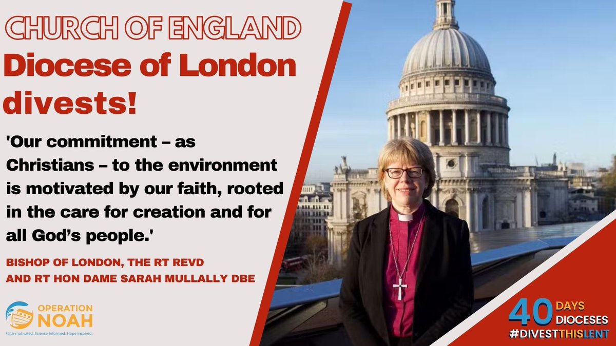 Why #DivestThisLent? Because Christians are called to care for creation and for our neighbours; by investing in #FossilFuels, we do neither of those. Thank you for divesting <a href="/bishopSarahM/">BishopSarah</a> &amp; <a href="/dioceseoflondon/">London Diocese</a>! #40Days40Dioceses