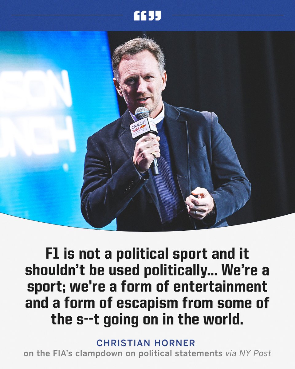 ESPNF1's tweet image. Christian Horner gave his thoughts on the FIA's proposed clampdown on drivers making political statements 🗣️
