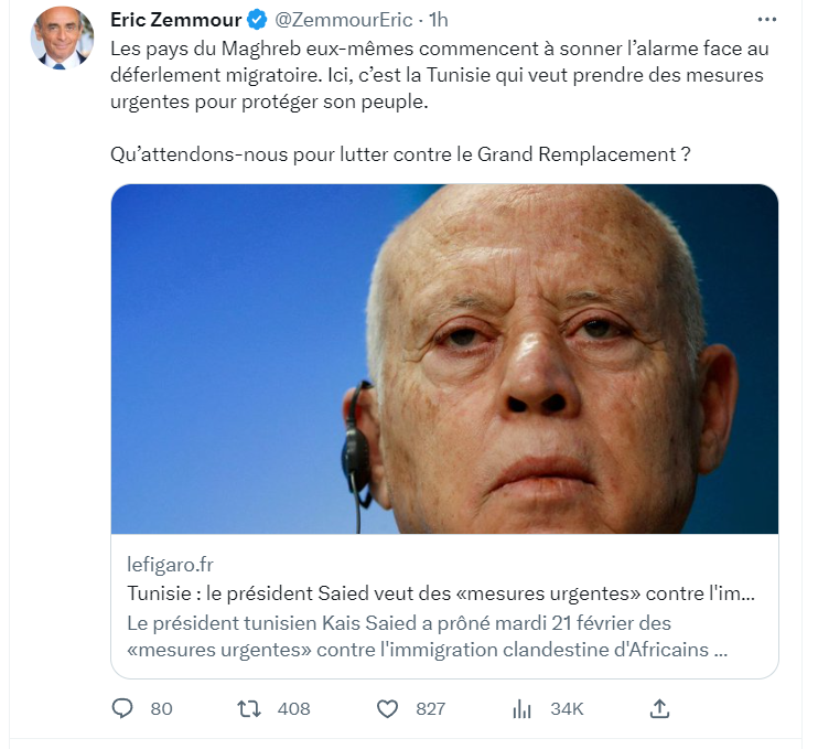 shreya_parikh's tweet photo. Meanwhile, Zemmour: "The Maghreb countries themselves are beginning to sound the alarm in the face of the surge in migration. Here, it is #Tunisia that wants to take urgent measures to protect its people. What are we waiting for to fight against the #GrandReplacement?" 🚩🚩🚩 https://t.co/uRNCwkWbUq