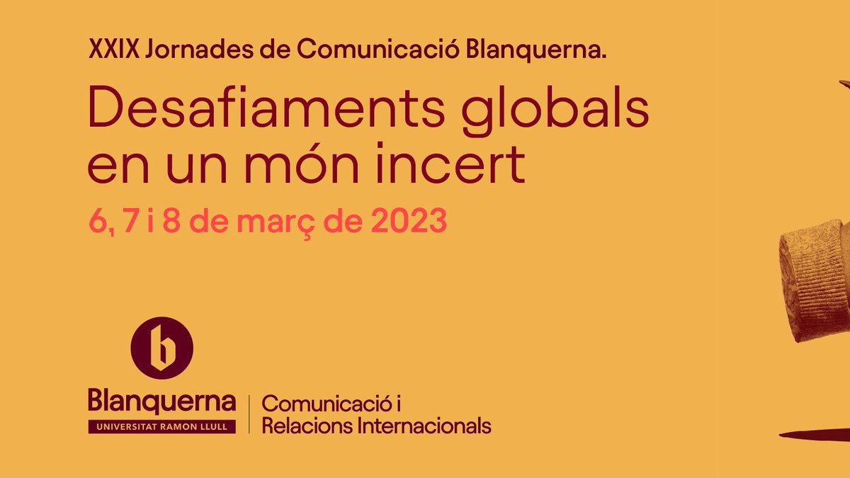 JosepM_Picola's tweet image. Els dies 6, 7 i 8 de març, XXIX Jornades @Blanquerna, dedicades als &apos;Desafiaments globals en un món incert&apos;. Cal agrair a tans bons professionals (molts alumni) que s&apos;han prestat a participar-hi, un luxe de programa. #OrgullBlanquerna #Excel·lènciaÉsFutur blanquernafcri.com/jornades2023/