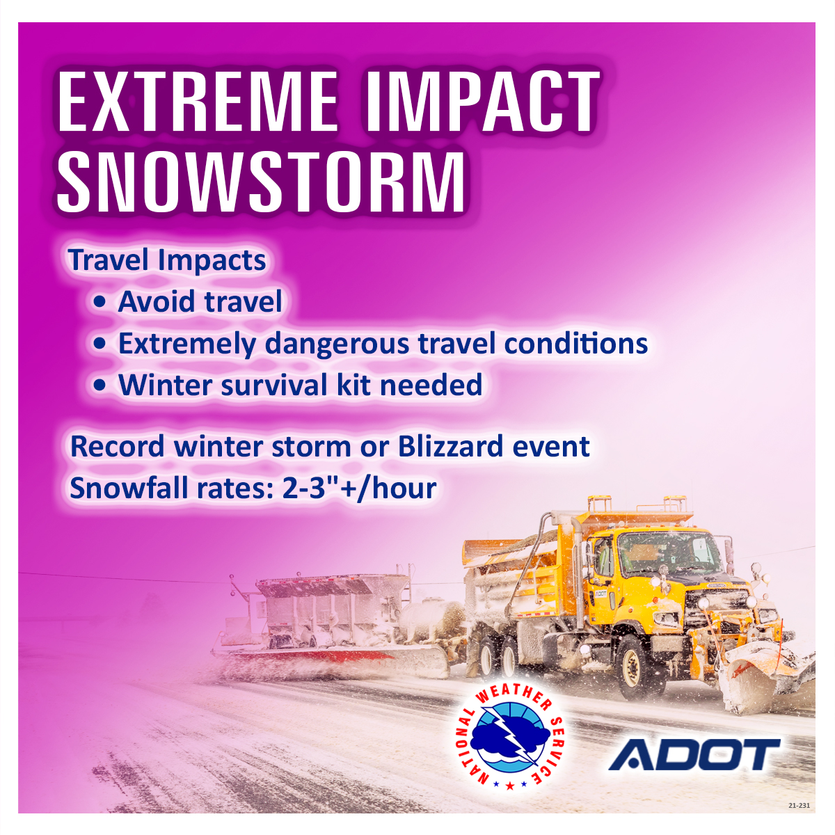 Due to extreme winter weather, ADOT and @arizona_DPS have closed these highways to keep motorists safe.

🚧I-40 EB at US 93 east of Kingman
🚧I-40 WB in Winslow
🚧SR 87 SB in Winslow
🚧US 180 north of Snowbowl

More: azdot.gov/adot-news/adot…