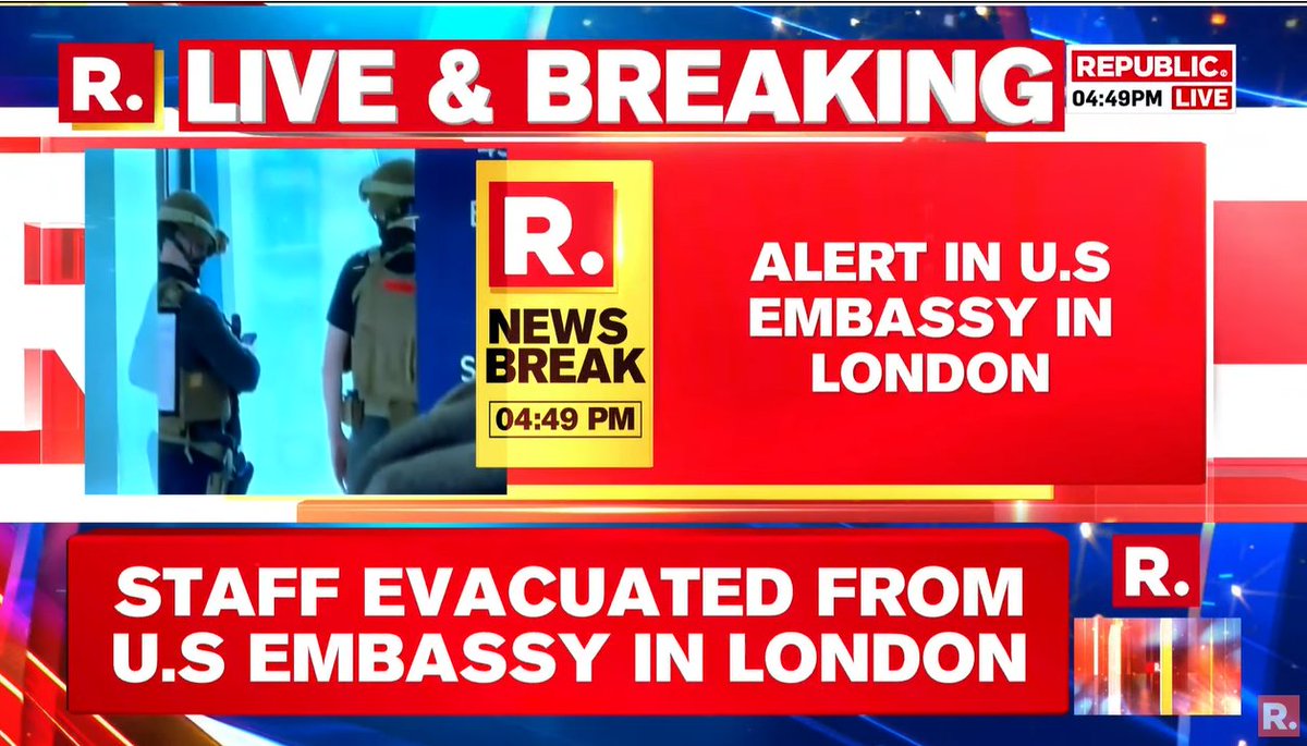 republic's tweet photo. #BREAKING | Security alert at US embassy in London, staff being evacuated, advised to stay away from windows: UK media

Tun in here for more - https://t.co/ge3J2OW61a

#USEmabassy #London #USEMbassySecurityAlert https://t.co/fMWLaKrCpd