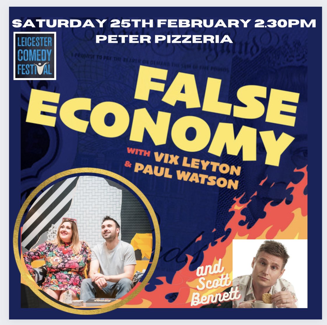 Very excited to be doing False Economy live with @VixLeyton and @scottbcomedyuk at the Leicester Comedy Festival this Saturday afternoon. If you've enjoyed the podcast please do come and see the terrifyingly unedited version. comedy-festival.co.uk/event/false-ec…