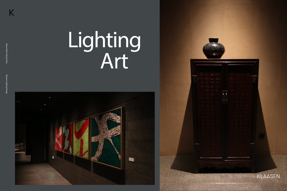 The #NaeraHotel in #XitangChina has a stunning art collection part of our job #lighting the hotel was to light the artwork, accentuating its beauty while keeping with the mood of the room it was placed in and the overall building.

#Art #Artlighting  #LightingDesign #Klaasen #KLD