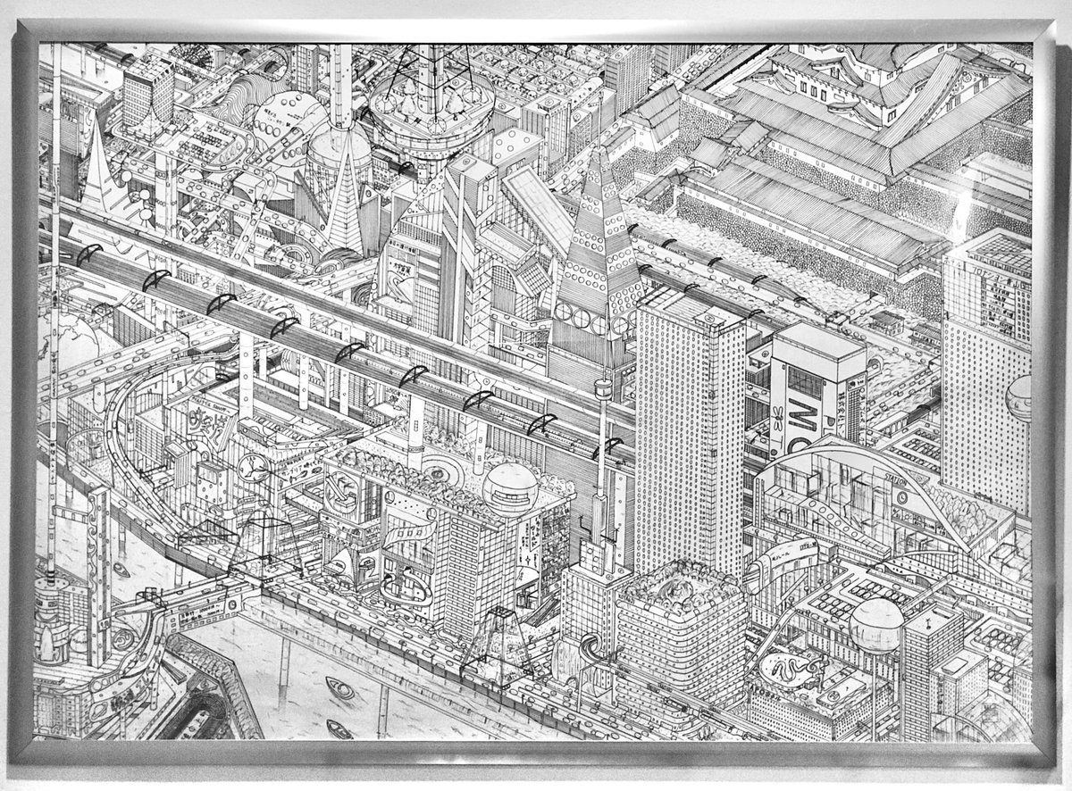 『こた展』展示作品紹介!その1

【空想未来都市】小学6年制作|ペン画
初めて大きな紙に描いた空想都市の作品です。原画を公開するのは今回が初めてになります👀 