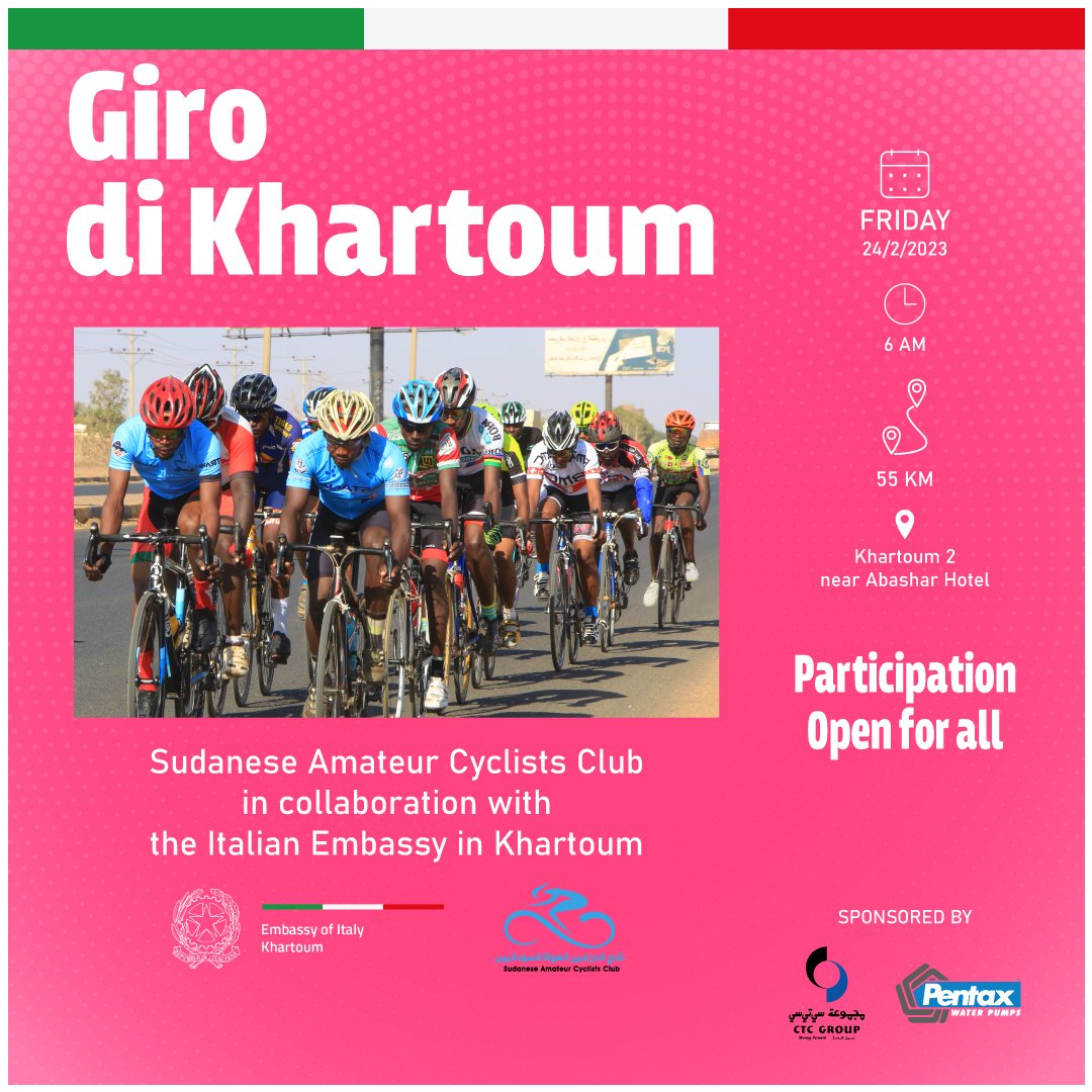 sdnamateur's tweet photo. Get Ready for this big #race, 
Wish you a very good #luck 
@ItalyInSudan @CTCGroup_ltd 
#cycling 
#girodikhartoum https://t.co/s6rB2Bpxxu