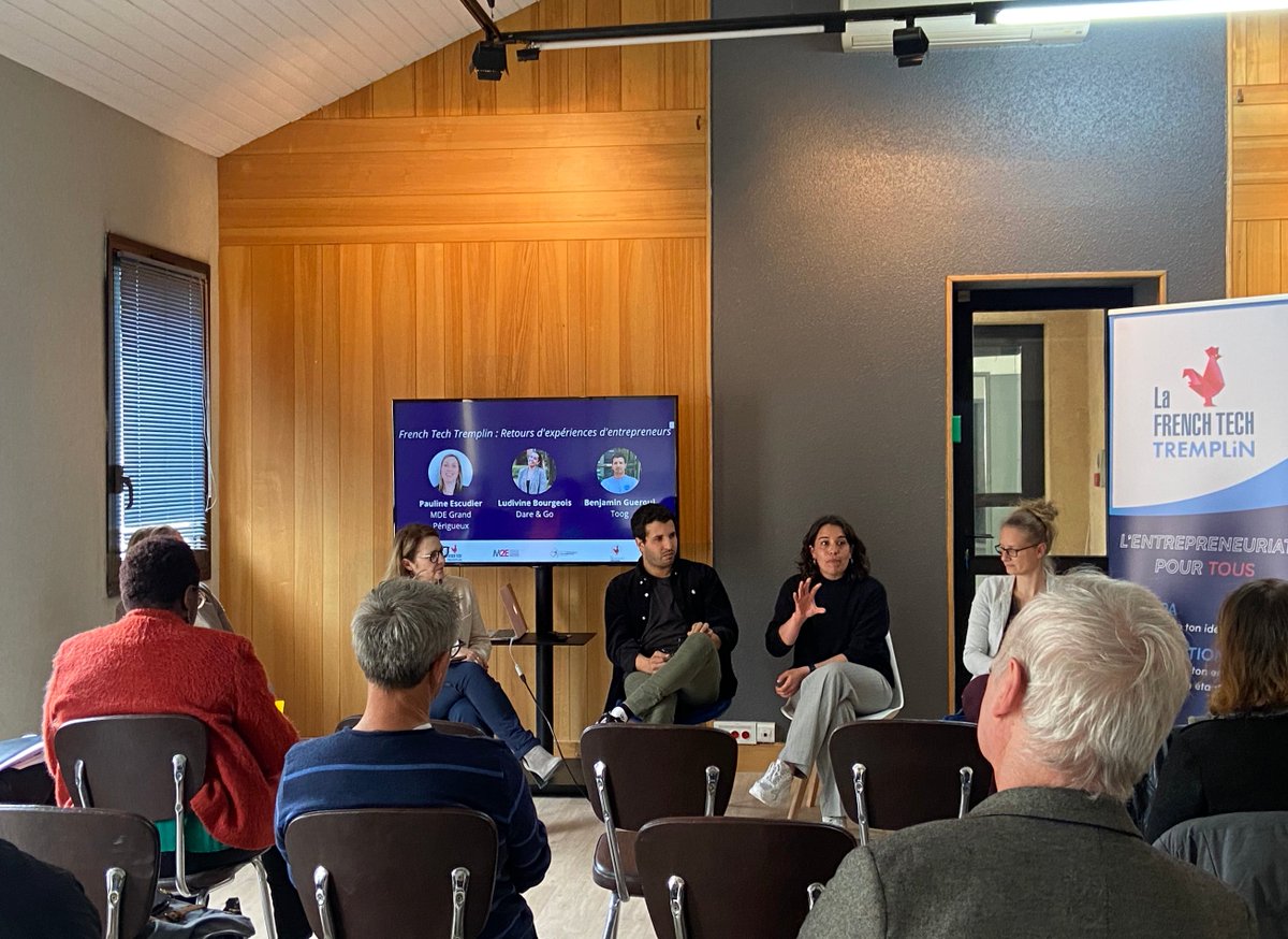 [1/2] Hier, La #FrenchTech #Bordeaux était à La <a href="/FrenchTech24/">La French Tech Périgord</a> pour parler de #FrenchTechTremplin 🚀

L’occasion de découvrir le parcours de 2️⃣ des lauréats du volet Incubation #2
➡️ @LudivineBourgeois de Dare&amp;Go 
➡️ <a href="/BenjaminGueroui/">Benjamin Gueroui</a> de <a href="/Toog_France/">Toog</a> 
 
👇