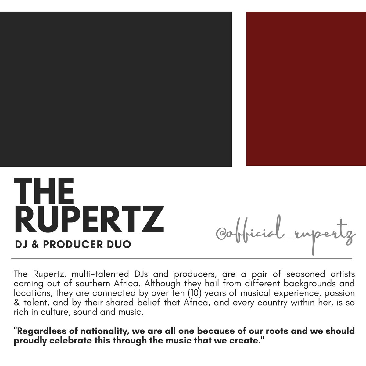 𝗧𝗵𝗲 𝗥𝘂𝗽𝗲𝗿𝘁𝘇 • @official_rupertz 🔥 

DJ &amp; Producer Duo. 

The Rupertz are a pair of seasoned, multi-talented DJs and producers, coming out of southern Africa.

📸: @leoviich 

| #TheRupertz #OfficialRupertz
