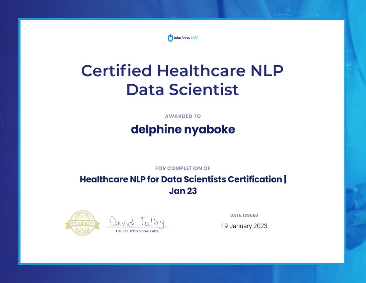 delphinenyabo12's tweet image. so glad to have passed this exam.!!

#sparknlp 
#NLP 
#ml
#ai
#healthcare