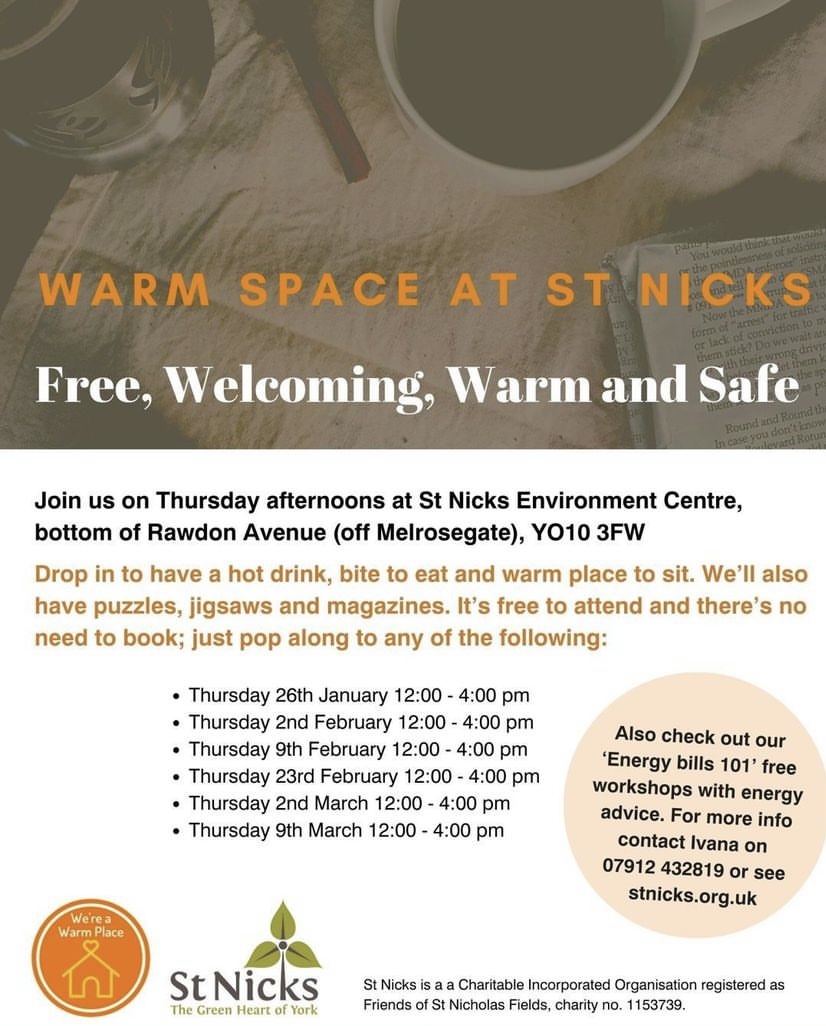 🧣St Nicks are running their Warm Space again tomorrow between 12pm and 4pm. It's free to attend and there's no need to book.🧣