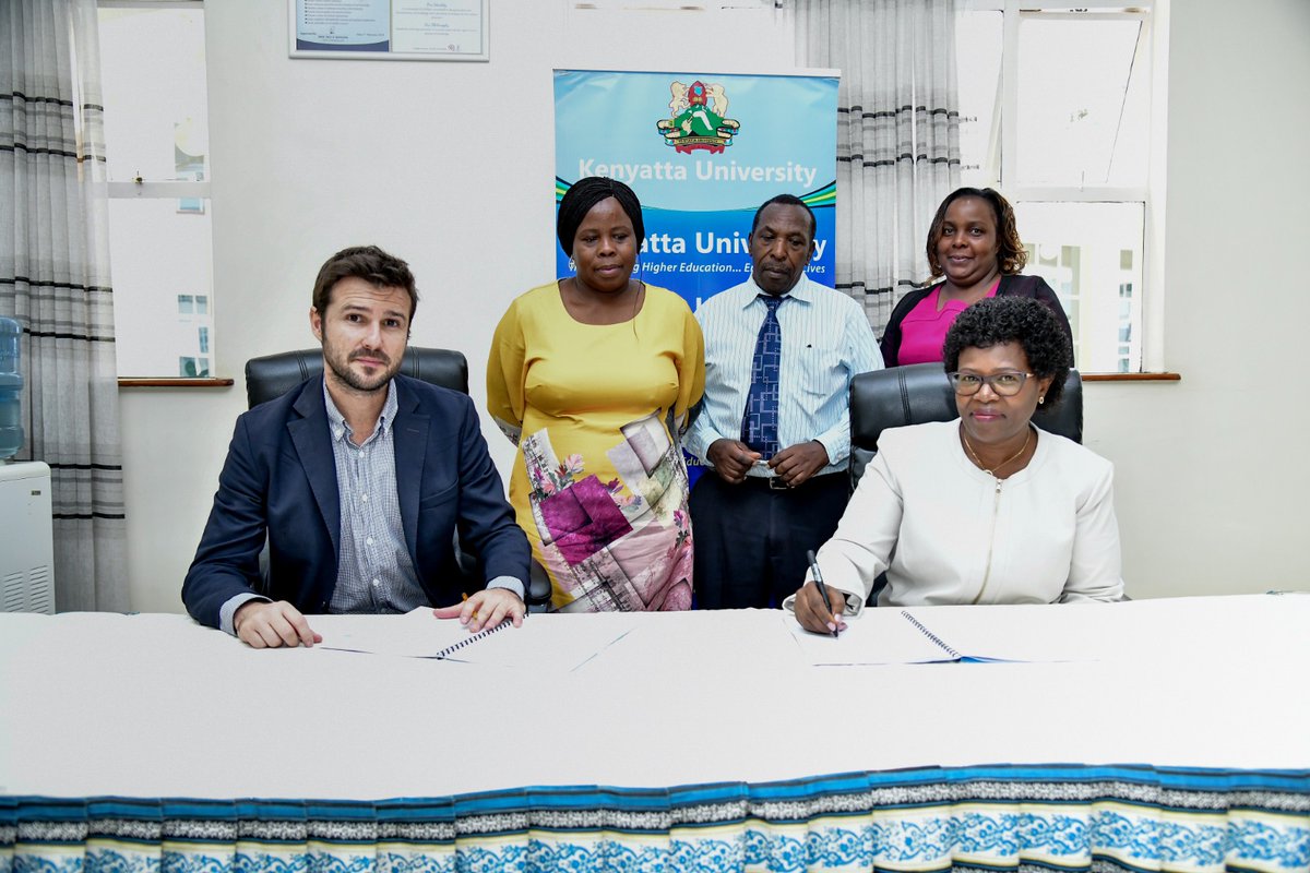 KenyattaUni's tweet photo. Africa Digna Foundation - Director,Alejandro Lucena MIR pays a courtesy call to  Prof. Paul Wainaina, Vice-Chancellor represented by Prof. Waceke Wanjohi,  DVC(Academic) and signed an MOU to provide scholarship to needy and vulnerable students undertaking studies in KU. https://t.co/bXXBL4AmI3