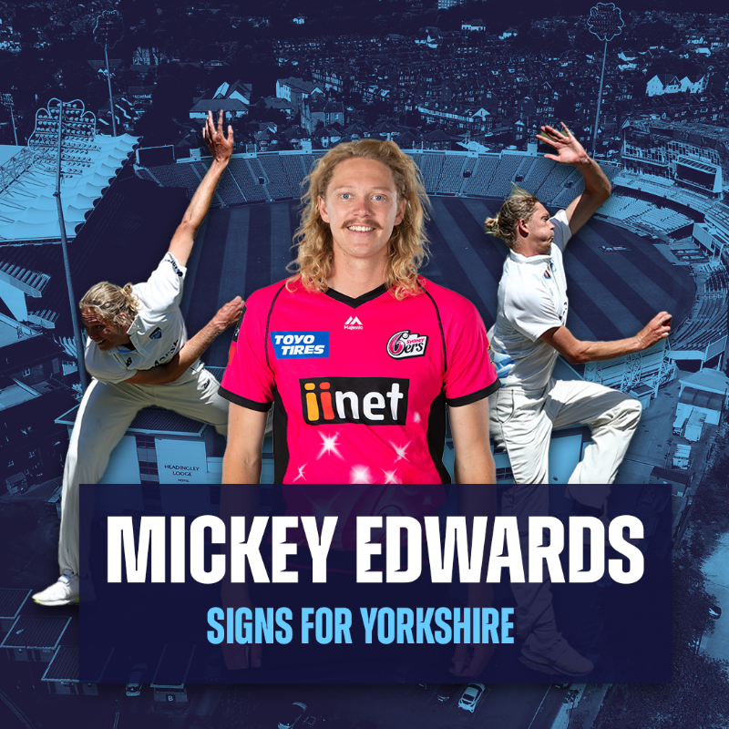 YorkshireCCC's tweet photo. Incoming Mickey Edwards 👀

Yorkshire are pleased to announce the signing of fast bowler Mickey Edwards 🔥

He will join up with the squad in South Africa next month 🏏

Welcome @Mickey_edwards 🙌🙌🙌

#YorkshireFamily https://t.co/FarMlzHPFp