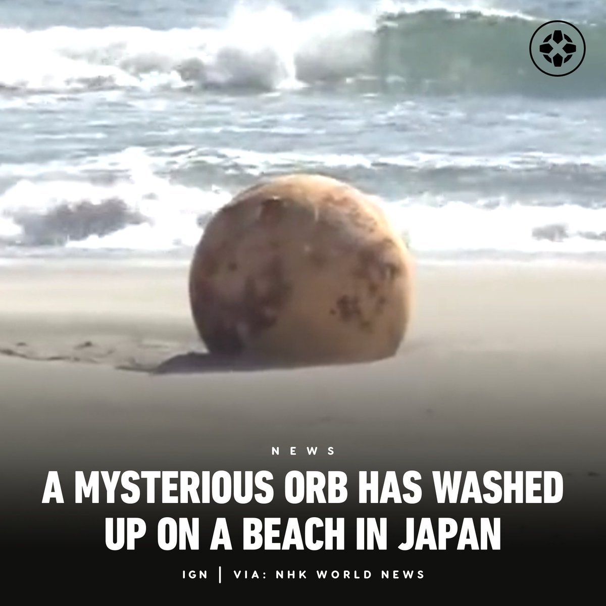 IGN's tweet photo. A hollow metal orb, just under 5 feet in size, has been discovered on Enshuhama beach in Hamamatsu City, Japan. The authorities, as yet, have no leads as to what it actually is. https://t.co/kQpak25Y3b