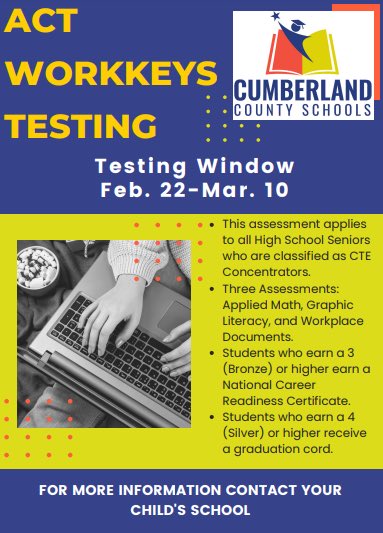 The WorkKeys test is a great credential when entering the workforce.<a href="/CumberlandCoSch/">Cumberland County Schools</a> #KOL #KeeponLearning