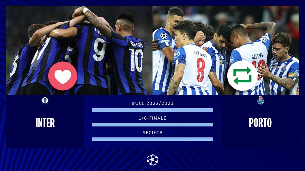 UEFAcom_de's tweet photo. #UCL Matchday! ⚽️🤩🎉
❤ = @Inter 🇮🇹
🔁 = @FCPorto 🇵🇹
#IMFCP https://t.co/8kvSaKPVcX