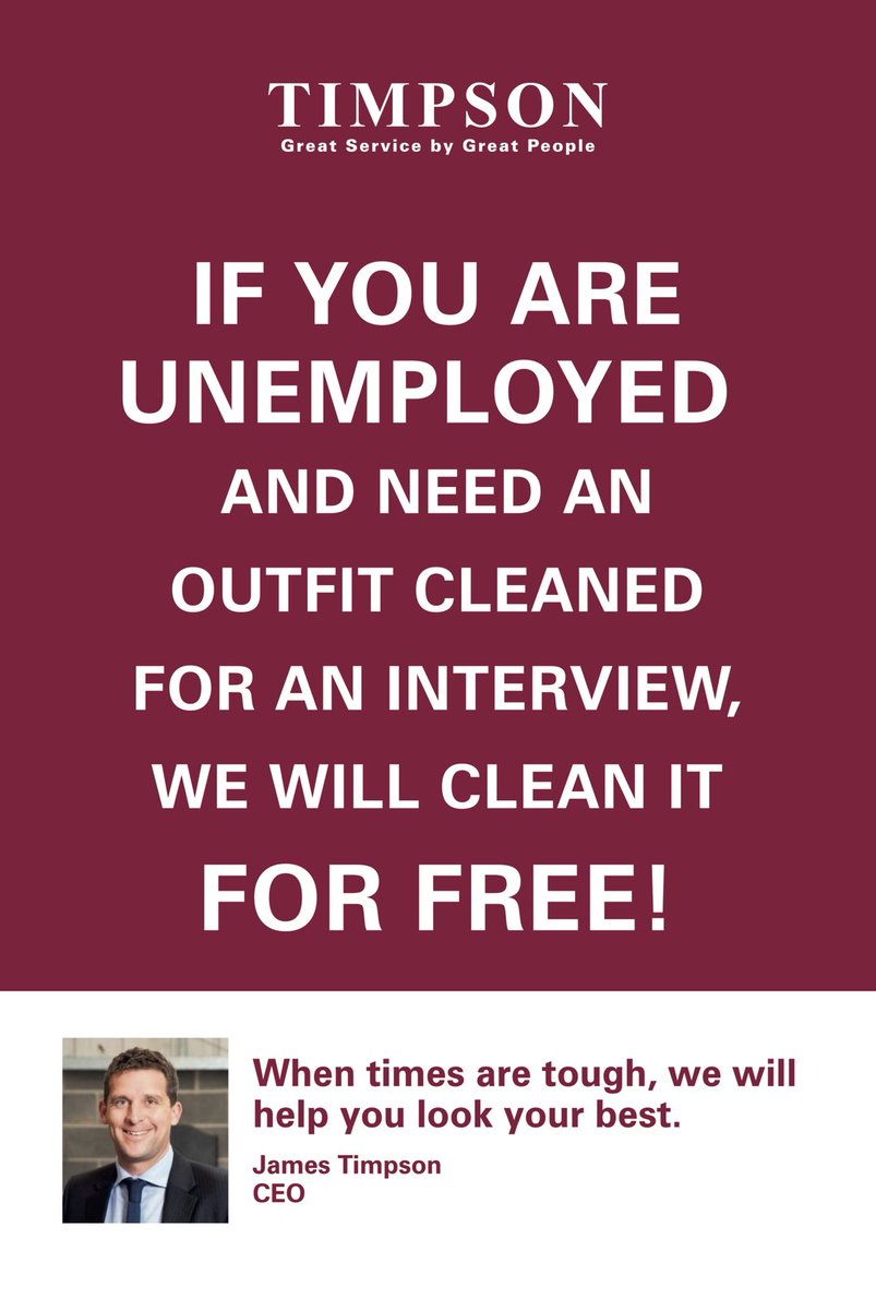 I met a customer today who told me they used our offer of free dry cleaning for their interview…and they got the job!