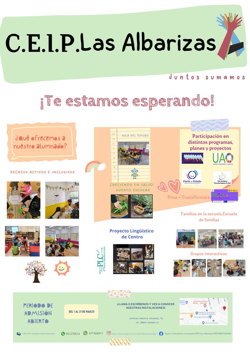 Del 1 al 31 de marzo comienza el plazo de admisión. ¡Te estamos esperando!
#ceiplasalbarizas #marbella #periododeadmision #colegiomarbella