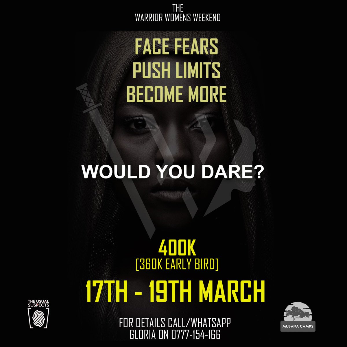 usualsuspectsug's tweet photo. Ladies...

It's time

#WouldYouDare
#WarriorWomensWeekend
#BootCamp
#Adventure https://t.co/sYaT3Rd8Nr
