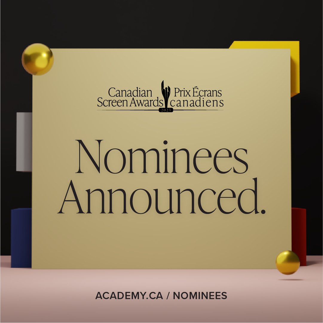 The Canadian Academy (@thecdnacademy) on Twitter photo They’re here.
Congratulations to our nominees for the 2023 #CdnScreenAwards! The full list is available now at academy.ca/nominees. 
Canadian Screen Week 2023 begins on Tuesday, April 11, and we look forward to celebrating with you all! They’re here.
Congratulations to our nominees for the 2023 #CdnScreenAwards! The full list is available now at academy.ca/nominees. 
Canadian Screen Week 2023 begins on Tuesday, April 11, and we look forward to celebrating with you all!