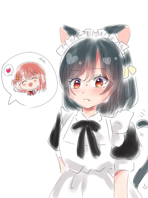 猫の日のしおぽむ落書き歩夢さんが可愛いと言ってくれて嬉しさが隠しきれない栞子さん。#猫の日 #しおぽむ 