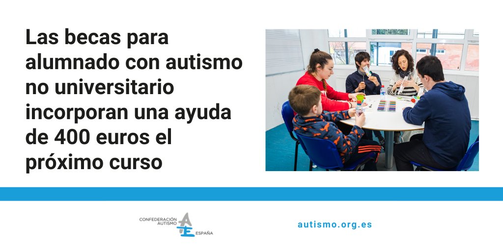 Autismo España (@autismo_espana) on Twitter photo El próximo curso académico, el alumnado con #autismo no universitario beneficiario de las becas de <a href="/educaciongob/">Ministerio de Educación, FP y Deportes</a> recibirá una ayuda complementaria y universal de 400 euros. El periodo para solicitar estas becas y ayudas al estudio comenzará en marzo 👉 autismo.org.es/ayuda_universa… El próximo curso académico, el alumnado con #autismo no universitario beneficiario de las becas de <a href="/educaciongob/">Ministerio de Educación, FP y Deportes</a> recibirá una ayuda complementaria y universal de 400 euros. El periodo para solicitar estas becas y ayudas al estudio comenzará en marzo 👉 autismo.org.es/ayuda_universa…