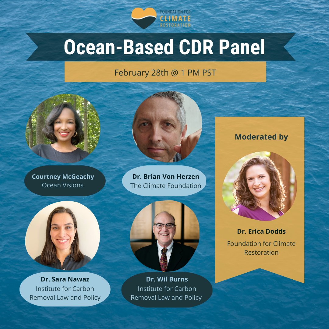 Foundation for Climate Restoration (@f4cr2050) on Twitter photo Register for our Ocean Based CDR panel! Learn from Courtney McGeachy of <a href="/Ocean_Visions/">Ocean Visions</a>, <a href="/brianvon/">Brian Von Herzen</a> of <a href="/ClimateFdn/">Climate Foundation</a>, <a href="/sara_nawaz/">Sara Nawaz</a> and <a href="/wil_burns/">William Burns</a> of <a href="/CarbonRemovalAU/">Institute for Responsible Carbon Removal</a>. Special thanks to our moderator <a href="/erica_dodds_phd/">Erica Dodds</a>!
eventbrite.com/e/solution-ser… eventbrite.com/e/solution-ser… Register for our Ocean Based CDR panel! Learn from Courtney McGeachy of <a href="/Ocean_Visions/">Ocean Visions</a>, <a href="/brianvon/">Brian Von Herzen</a> of <a href="/ClimateFdn/">Climate Foundation</a>, <a href="/sara_nawaz/">Sara Nawaz</a> and <a href="/wil_burns/">William Burns</a> of <a href="/CarbonRemovalAU/">Institute for Responsible Carbon Removal</a>. Special thanks to our moderator <a href="/erica_dodds_phd/">Erica Dodds</a>!
eventbrite.com/e/solution-ser… eventbrite.com/e/solution-ser…