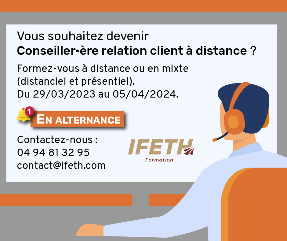 ifeth_tag's tweet photo. 🌍📞 Venez en aide à n’importe qui, depuis n’importe où.

🎓 @IFETH vous propose la formation de Conseiller Relation Client à Distance.  

🗓️ Dates de la formation à distance : 29/03/2023 au 05/04/2023 🗓️ https://t.co/uwyC9xlKhS