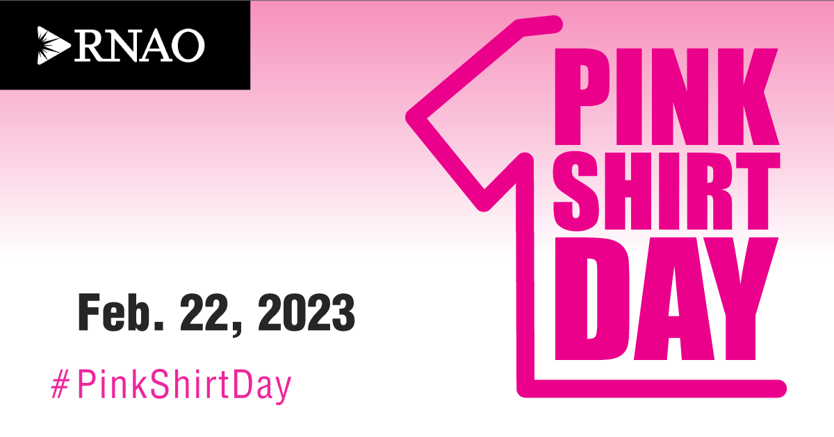 RNAO's tweet photo. Feb. 22 is #PinkShirtDay!

Safe and healthy work environments enable nurses &amp; other #HCWs to optimize positive outcomes for those receiving care.

Learn how to recognize, prevent, &amp; manage violence, harassment &amp; bullying in the workplace: https://t.co/u4qYBoBoYq

#LifeEachOtherUp https://t.co/cb03wKvlb2