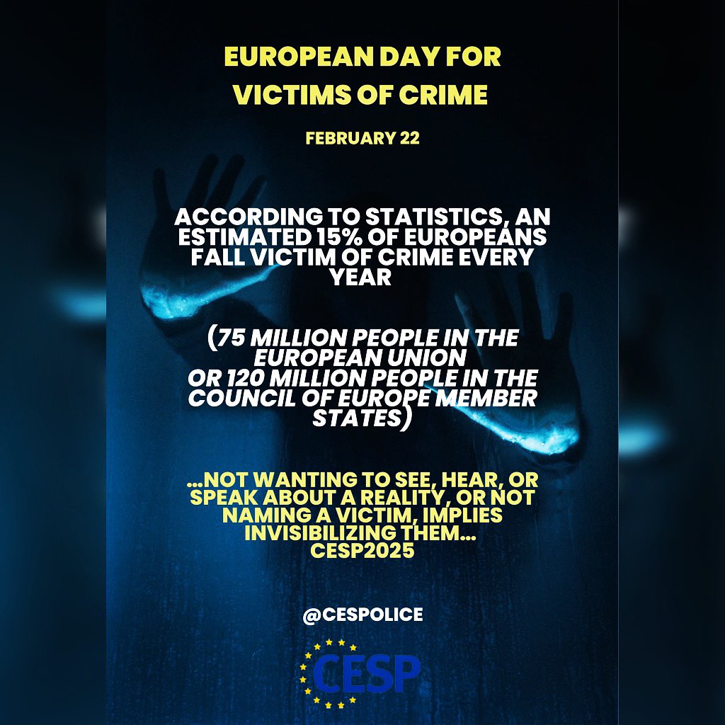 …Not wanting to see, hear, or speak about a reality, or not naming a victim, implies invisibilizing them… it can happen to anyone… #CESP2025 #CESP
#EUVictimsDay #VictimsOfCrime #EC #CoE #EP 
@cespolice 
@Ricardo_Valadas 
@jesusliracalvo