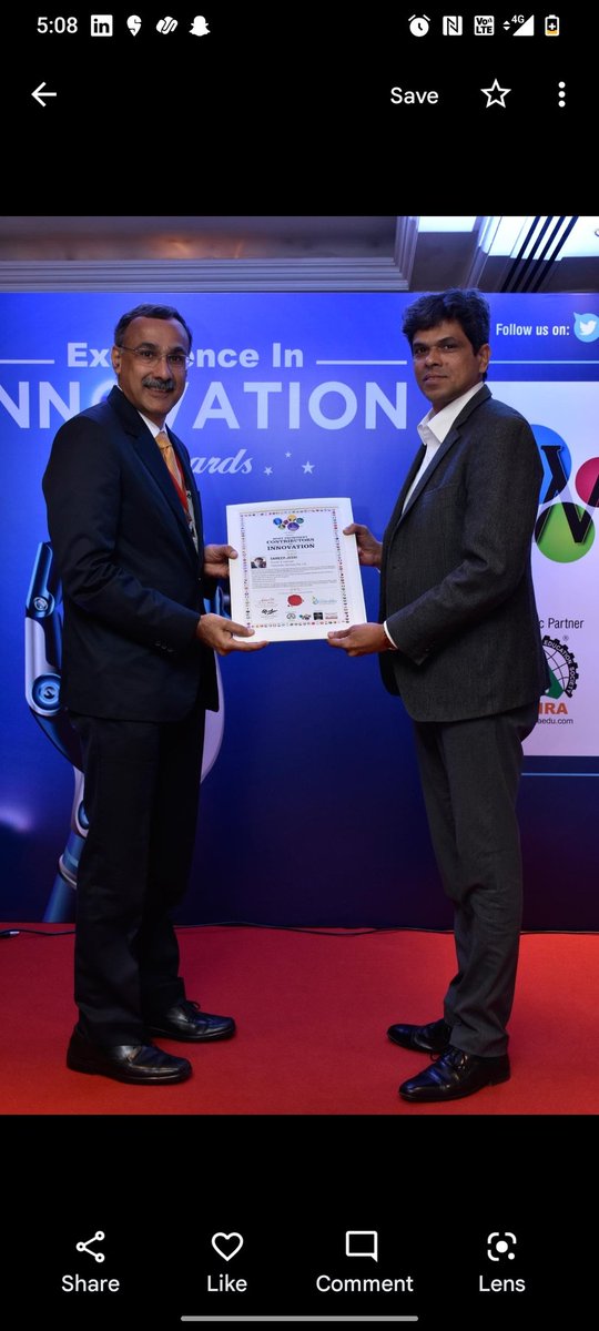 CMD_iTransform's tweet photo. Proud moment @itransformtspl receiving 'Most Prominent Contributor in Innovation' award at World Innovation Congress at Taj Lands End, Mumbai. 
@startupindia @MSInSociety @GEHealthCare @KDAHMumbai @NSDCINDIA @MSDESkillIndia @MSSDSociety 
#innovation #startups #healthcare https://t.co/sJ8ok13WRD