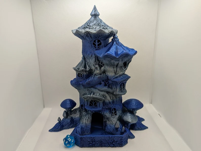 Fairy Dice Tower
Model by @FatesEndGames  
Printed by @3dcraftscurioS
Printed with @amolentec  Silk Sliver & Shiny Blue PLA Filament