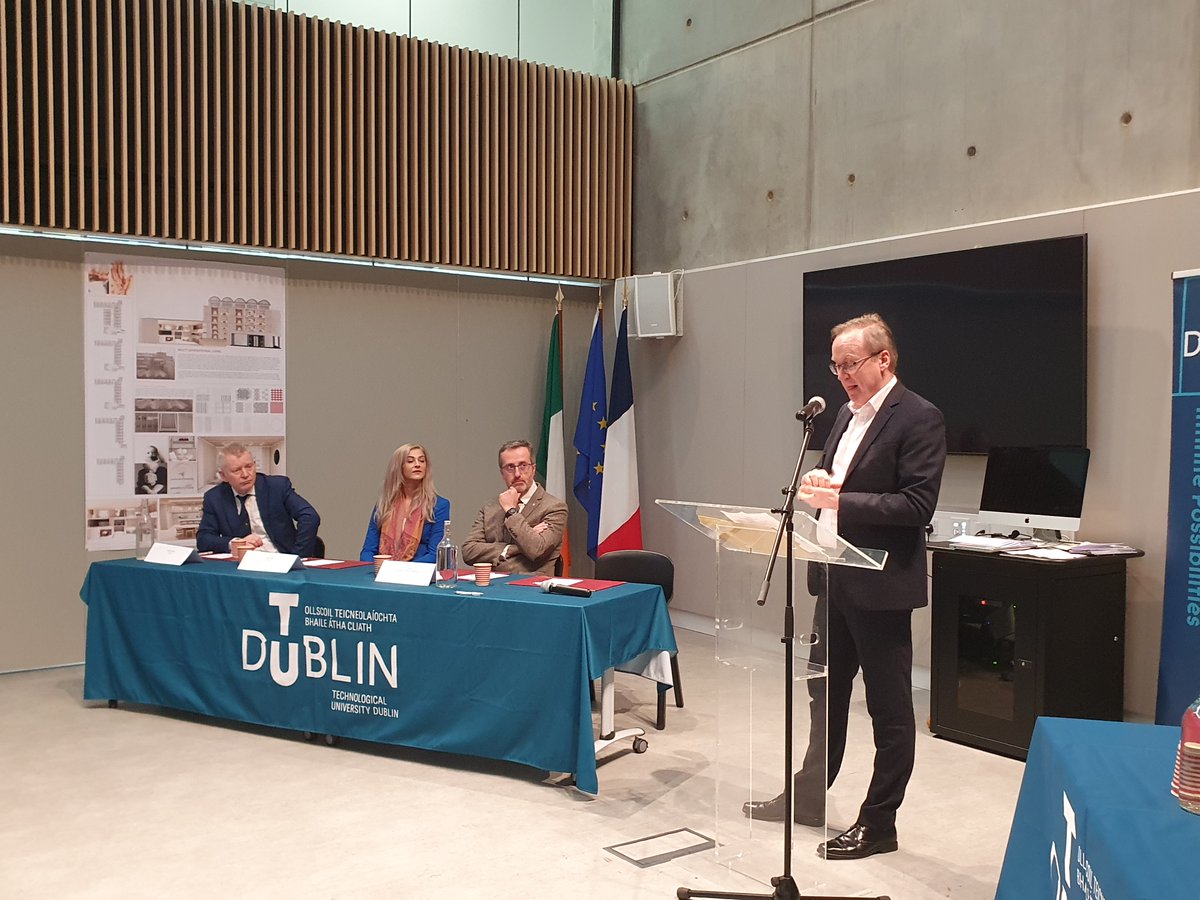 Really interesting panel discussion on Inclusive international mobility at our Normandy/Ireland event in @WeAreTUDublin today. Dr Andrew Power @CyberAndrew Aine Daly postgraduate researcher with @TUS_ie and Eric Dargent participate with Eoin Langan, Dean @WeAreTUDublin