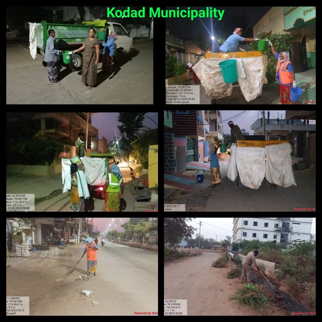 SwachhBharatGov's tweet photo. Telangana's Kodad begins the day with #SwachhPractices across the region. The ULB has undertaken uninterrupted door-to-door waste collection and #SegregationActivities, ensuring all the parameters of #Swachhata under #SwachhSurvekshan2023. https://t.co/NwgLTbx0t2