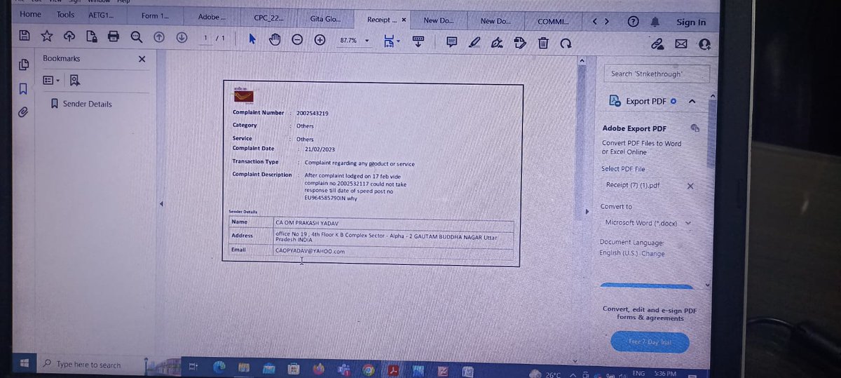 CAOPYADAV's tweet photo. whet a joke is doing by indian Post department a speed Post booked on 14 feb 23 and complaint as well as but till date did not take any response @PostOfficeIndia @PMOIndia @IndiaPostOffice #Postalseva https://t.co/3fKrX5LNyE