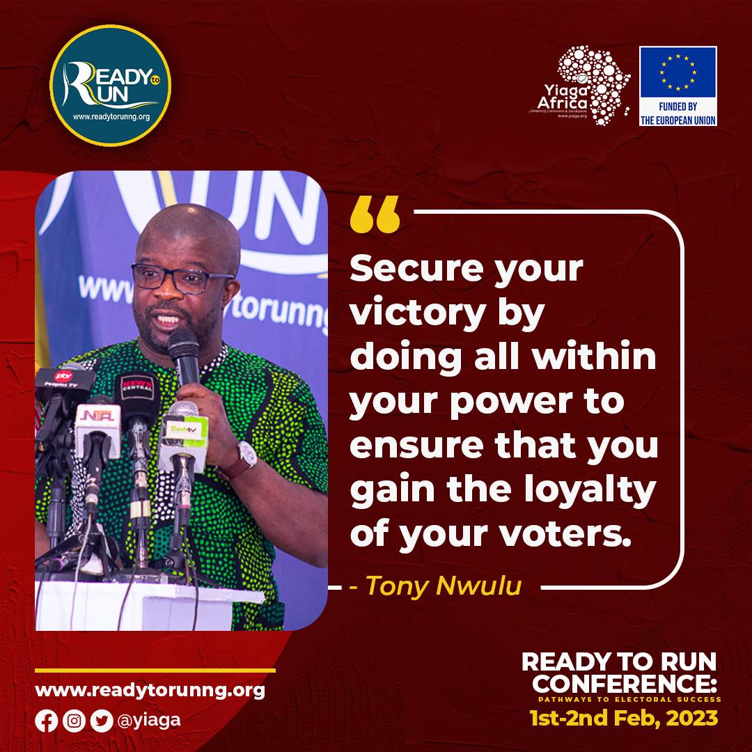 YIAGA's tweet photo. As a young candidate, the loyalty and support of your electorate will not only propel you to victory but will also give you the legitimacy to carry out programmes and projects that will turn their lives around.

#NigeriaDecides2023 
#NotTooYoungToRun
#ReadyToRunNG https://t.co/Tu0wZi7RKF