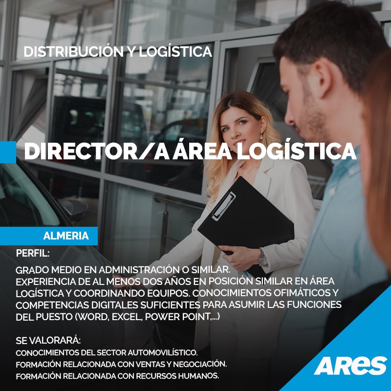 ConsultoriaARES's tweet photo. 📌OFERTA DE EMPLEO
📍Almería 

🔹 Director/a Área Logística

https://t.co/oUILtCwwrq

#aresconsultores #administracion #logistica #automocion #cv #empleo #infoempleo #infojobs #almeria #milanuncios #ofertaempleo #rrhh #trabajo #vacante #work https://t.co/O1ktddvZ0o