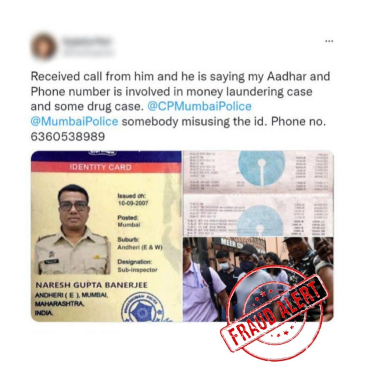 MumbaiPolice's tweet photo. It has come to light that someone is using a fake Mumbai Police ID card to commit online fraud. Mumbai Police officers do not use their ID's to prove their identity. If you or someone you know come across such claims, tweet to us or visit your nearest police station.
#FraudAlert https://t.co/nYWZT8w3xM