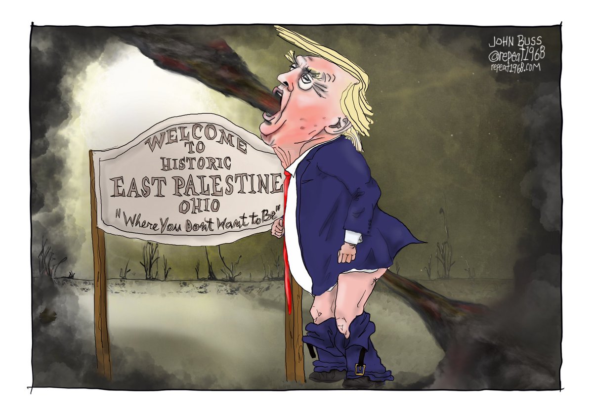 repeat1968's tweet photo. Supposedly, he’s showing up today to see his deregulation results and spew more toxins. #EastPalestineOhio #MakeAmericaGrossAgain https://t.co/YGtPo5rxGq