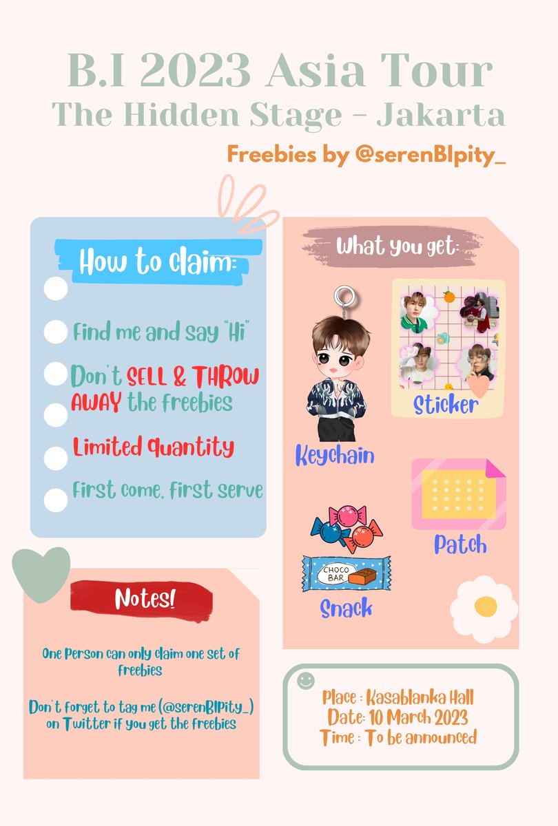 serenBIpity_'s tweet photo. [Call out to Indonesian ID]

🌟 FREEBIES B.I - THE HIDDEN STAGE JAKARTA🌟
By: @serenBIpity_ 

📍 : Kasablanka Hall
🗓️ : 10 March 2023
⏰️ : TBA

📝 : Details on the picture

‼️ Limited quantity with first come, first serve ‼️

See you! 👋🏼

#비아이 #김한빈 #HANBIN #BIinJAKARTA https://t.co/u848WObT1z