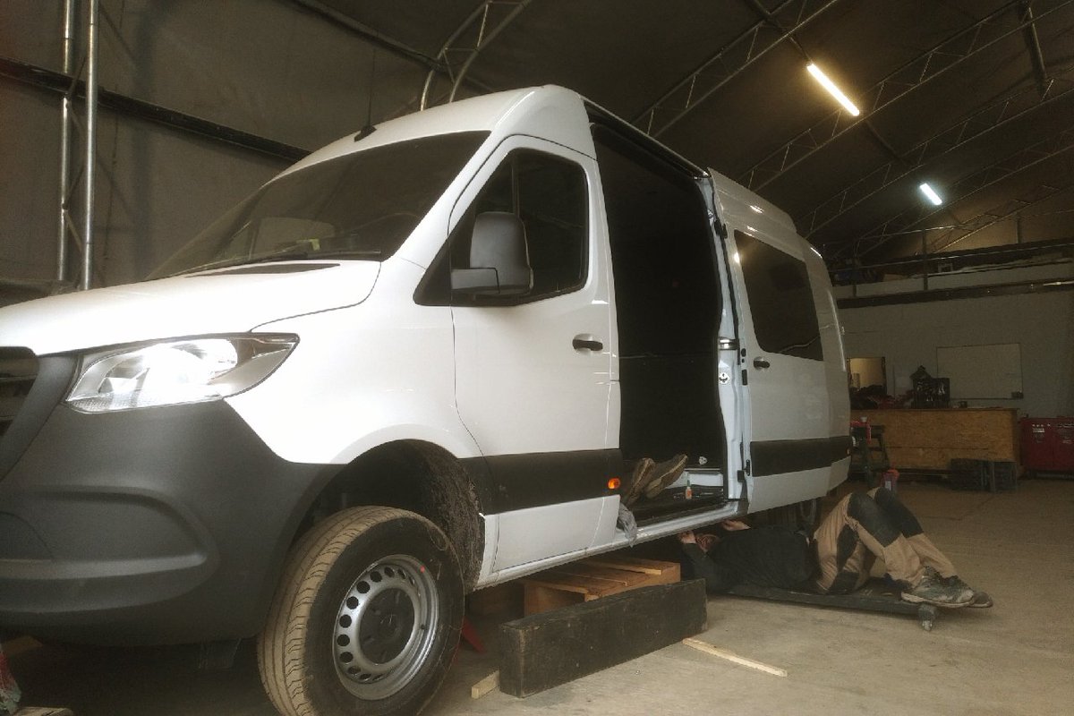 One of our Next Generation Light-Weight Luxury Splitter Vans being built at coach building workshop. Our yard is full of vans waiting for conversion. These game-changing vehicles will be hitting the road in the spring - stay tuned for more details! #nextgenerationsplittervan