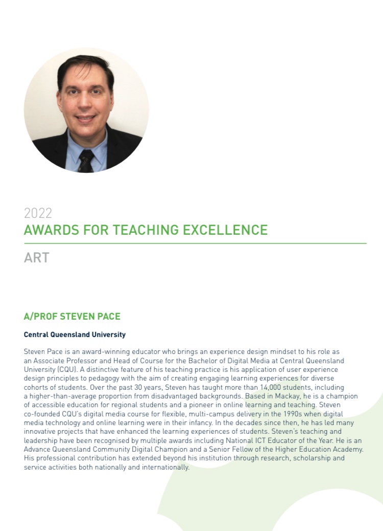 So proud of @CQUniversity’s A/Prof Steven Pace who was awarded an #AAUT Australian Teaching Excellence Award. Making a difference for regional students for decades. So much respect for someone I have learned a lot from. Congratulations 🎉