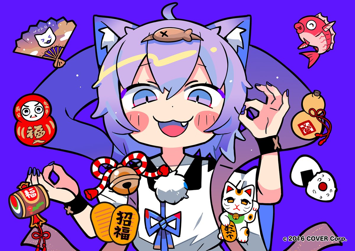 animal ears cat ears tail cat tail purple hair purple eyes one eye closed  illustration images