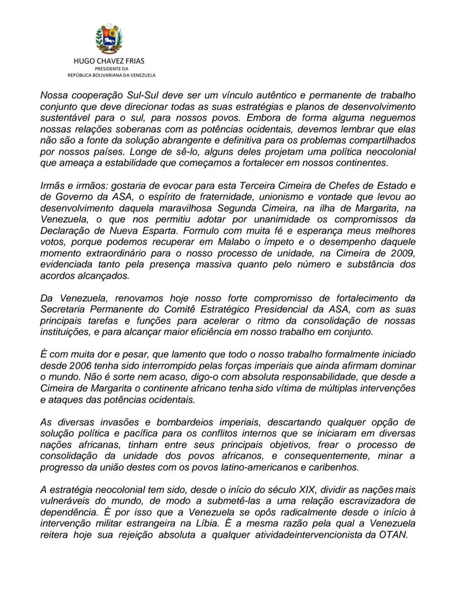 EmbVEMozambique's tweet photo. Hoje, #22Fev, comemora-se o 10º Aniversário do último Discurso do Comandante Hugo Chávez oferecido aos Chefes de Estado e de Governo no âmbito da III Cimeira América do Sul - África (ASA).
🌎🌍
#RetornoFeliz
@CancilleriaVE
@yvangil
@ypimentel2021 https://t.co/6dlk2uhbzO