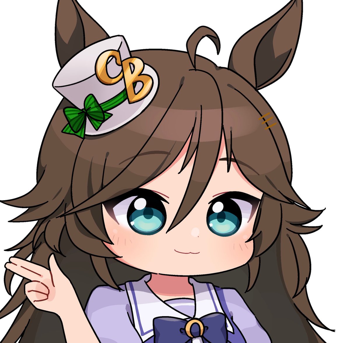 1girl solo animal ears long hair brown hair horse ears hat  illustration images