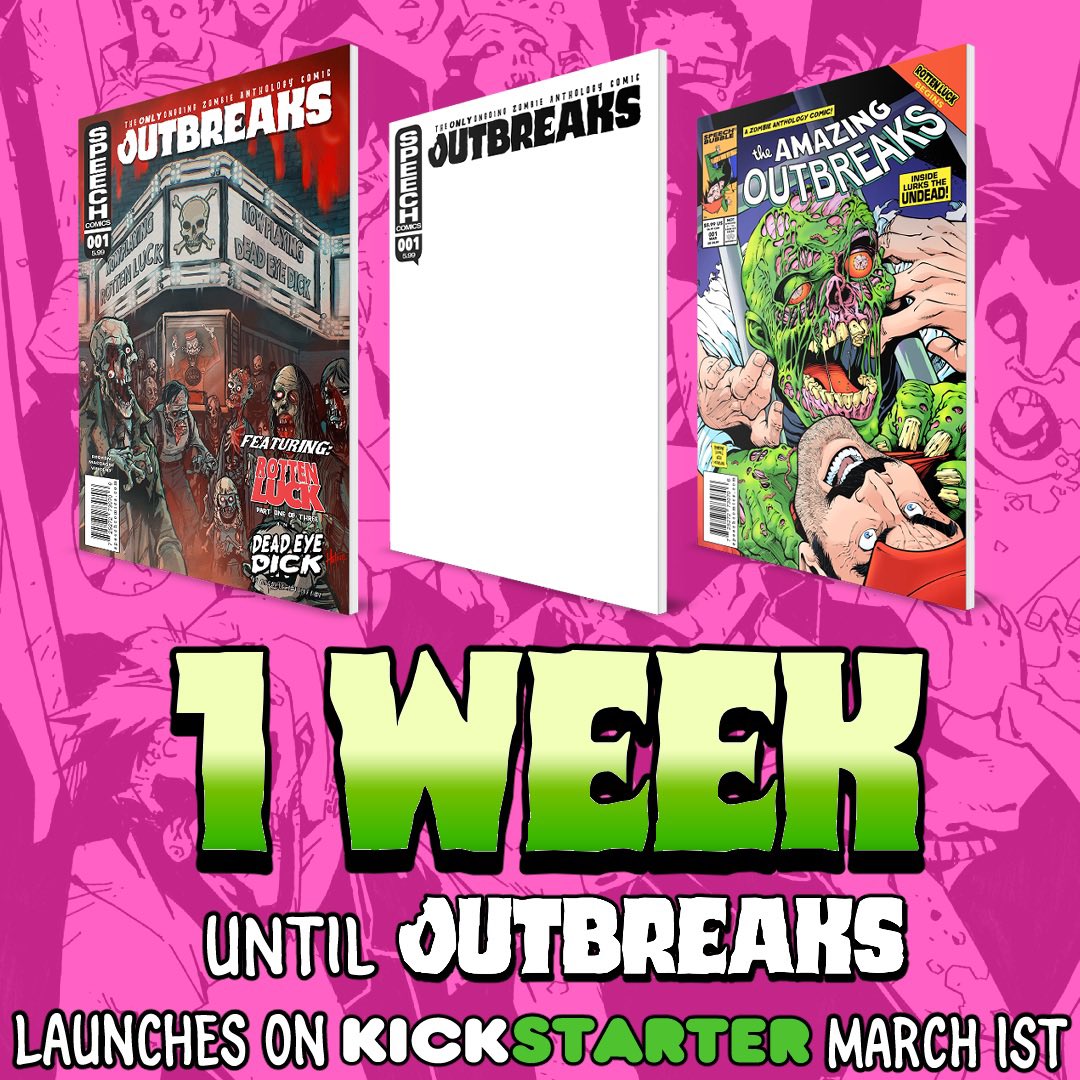 We need YOUR help to get our comic, OUTBREAKS, funded on kickstarter March 1st!

You can read the first 5 pages for FREE when you sign up to our newsletter at speechcomics.com

The Pre-Launch page on kickstarter is LIVE:
kickstarter.com/projects/speec…

Thank you!