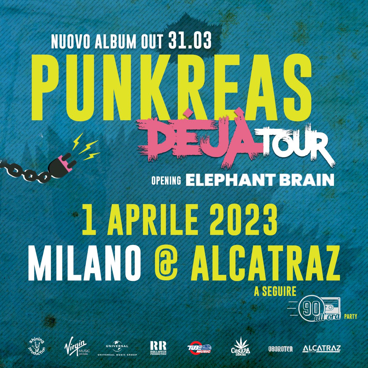 il 1 Aprile all' <a href="/AlcatrazMilano/">Alcatraz Milano</a>  sul palco, prima di noi, saliranno gli <a href="/elephantbrain/">Elephant Brain</a> 🙌🏻

P.s. Son disponibili una manciata di 🎟 biglietti Early Bird che garantiscono l'entrata ad un prezzo molto amico 😎

Trovate il link qua bit.ly/PunkreasAlcatr… 💪🏻

#Punkreas #DejaTour