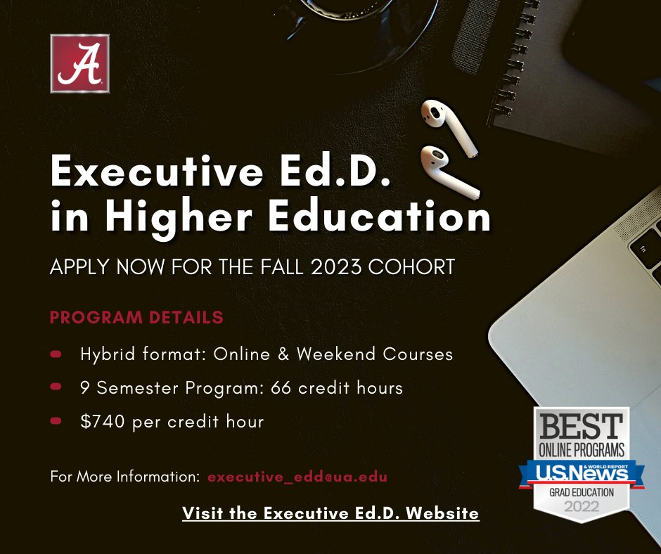 Level up your career now &amp; earn your Executive Ed.D. in as little as 9 semesters. Hybrid format designed for BUSY working professionals. 
Contact: executive_edd@ua.edu. Apply: online.ua.edu/degree
#UA #RollTide #LevelUp #highered #ExecEdD