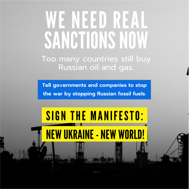 RazomWeStand's tweet photo. Want to reduce Russia's bloody power and support a cleaner future? Join our call for a full oil embargo and the defunding of the fossil fuel industry. Click here.