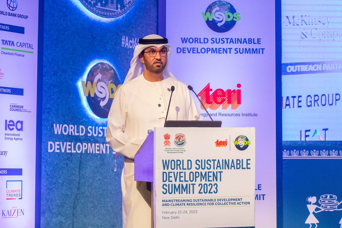 Speaking at #WSDS2023 hosted by 🇮🇳's Energy and Resources Institute @TERIin, #DrSultanAlJaber emphasized the need to mobilize resources and partnerships toward bold and transformative #ClimateAction. A call to action that will be central to #COP28.

bit.ly/3YQN5Tb